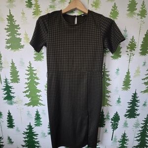 Zara Black and Brown Checkered Midi Dress